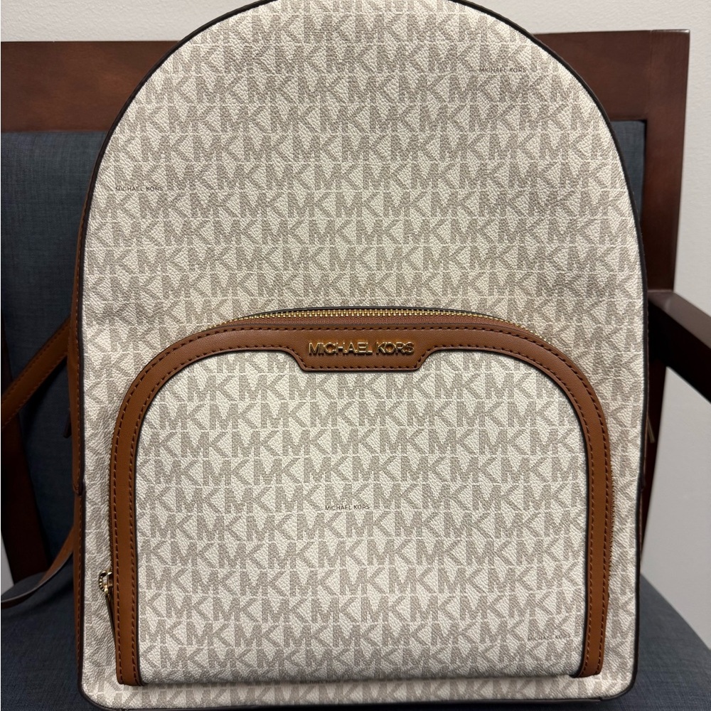 Michael Kors Signature Beige and Brown Backpack